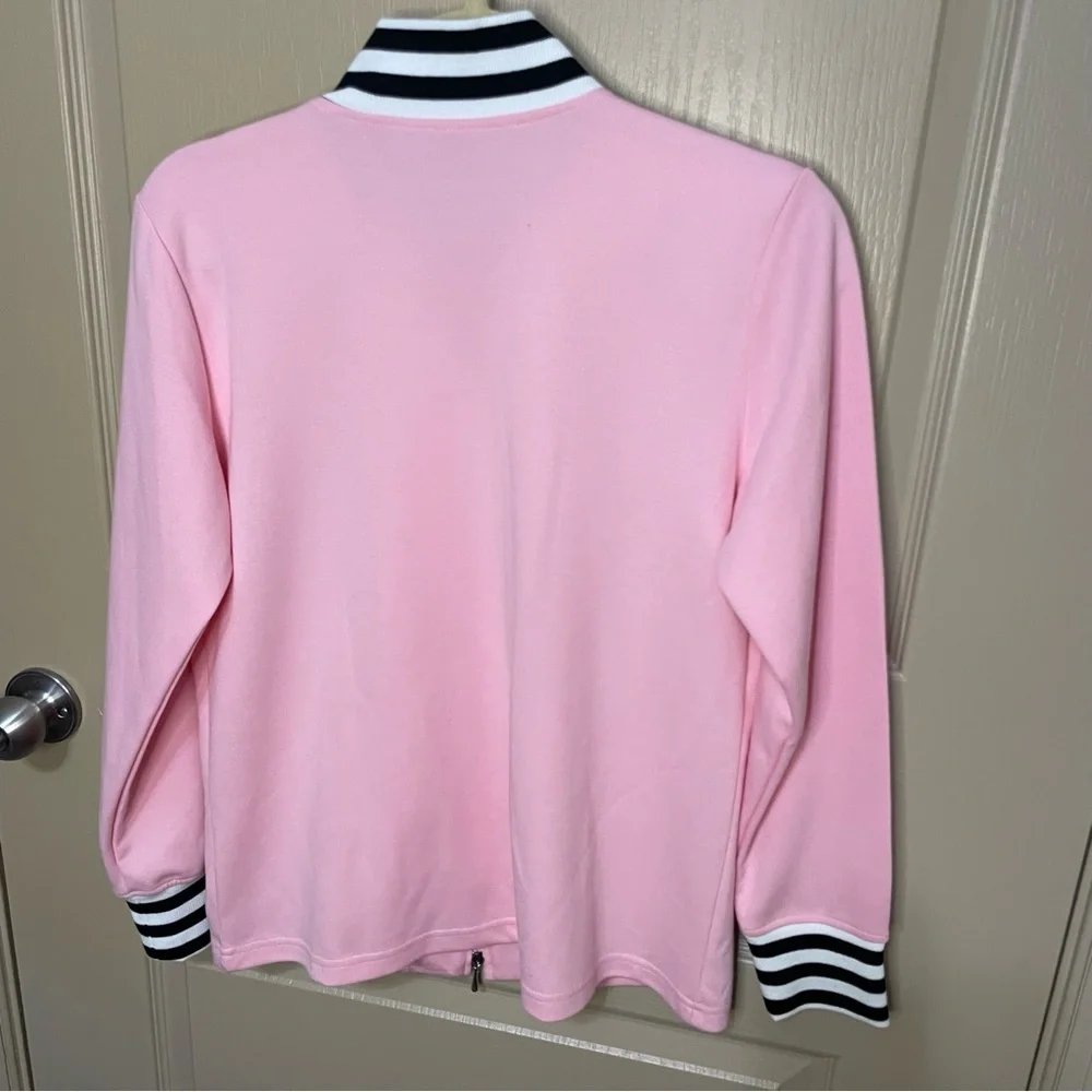 linea by louis dell'olio Embroidered Pink Zip Up Hoodie Sweater - Picture 3 of 8